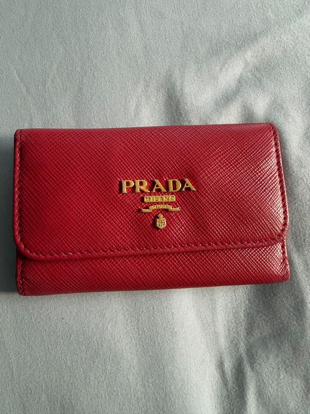 PRADA Red Saffiano Leather Card Case Wallet